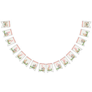 Girl Baby shower Rabbits Bunny Floral Waterverf Vlaggetjes