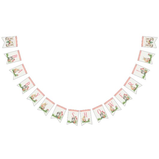 Girl Baby shower Rabbits Bunny Floral Waterverf Vlaggetjes (Alle)