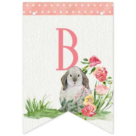Girl Baby shower Rabbits Bunny Floral Waterverf Vlaggetjes (Tweede vlag)
