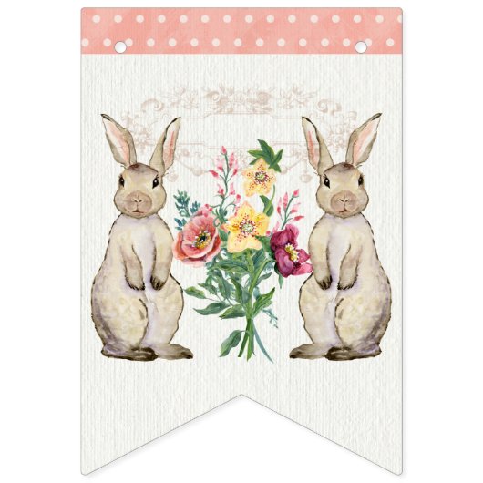 Girl Baby shower Rabbits Bunny Floral Waterverf Vlaggetjes (Eerste vlag)