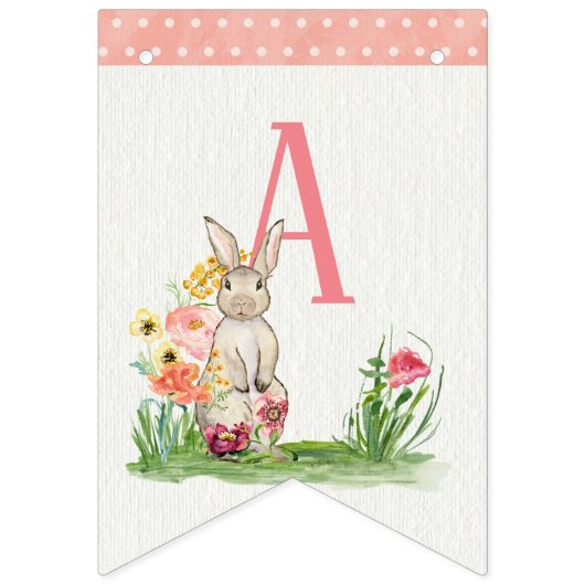 Girl Baby shower Rabbits Bunny Floral Waterverf Vlaggetjes (Derde vlag)