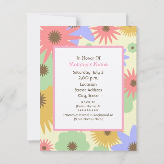 Girl Baby shower - Roze baarmoeder en pasteelbloem Kaart (Achterkant)