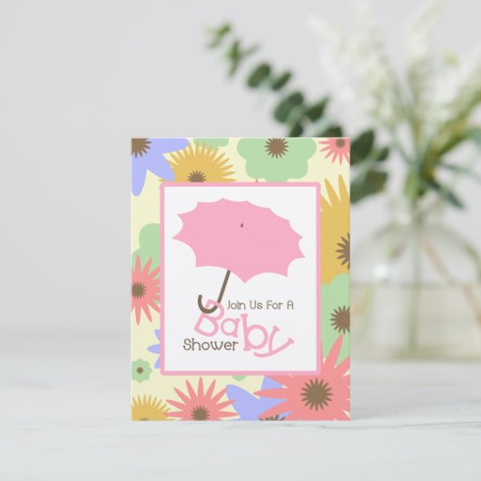 Girl Baby shower - Roze baarmoeder en pasteelbloem Kaart (Staand voorkant)