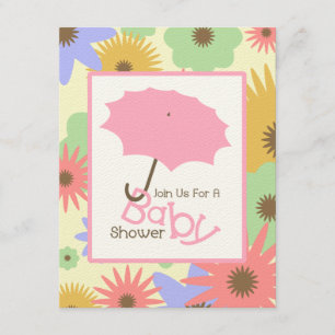 Girl Baby shower - Roze baarmoeder en pasteelbloem Kaart