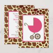 Girl Baby shower - Roze Carriage & Giraffe Print Kaart (Voorkant / Achterkant)