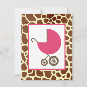 Girl Baby shower - Roze Carriage & Giraffe Print Kaart