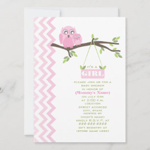 Girl Baby shower Roze Moeder & Baby Owl Kaart