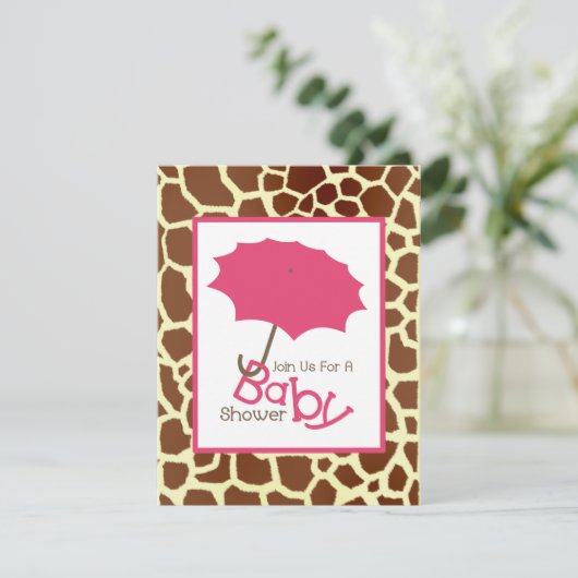 Girl Baby shower - Roze rommel en Giraffe afdrukke Kaart (Staand voorkant)