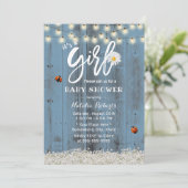 Girl Baby shower Rustic Flowers Dusty Blue Wood Kaart (Staand voorkant)