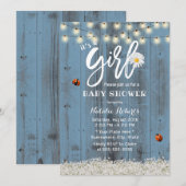 Girl Baby shower Rustic Flowers Dusty Blue Wood Kaart (Voorkant / Achterkant)