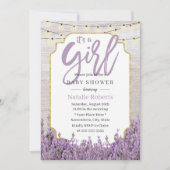Girl Baby shower Rustic Lavender String Lights Kaart (Voorkant)