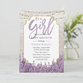 Girl Baby shower Rustic Lavender String Lights Kaart (Staand voorkant)