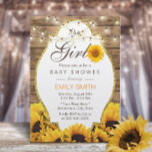 Girl Baby shower Rustic Sunflower String Lights Kaart