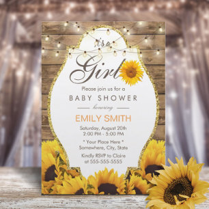 Girl Baby shower Rustic Sunflower String Lights Kaart