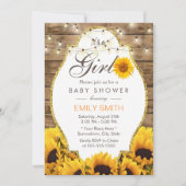 Girl Baby shower Rustic Sunflower String Lights Kaart (Voorkant)
