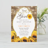 Girl Baby shower Rustic Sunflower String Lights Kaart (Staand voorkant)