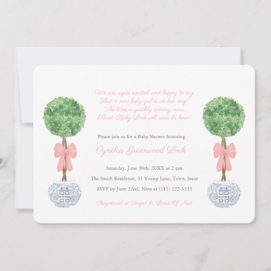 Girl Baby shower Smart Lollipop Topiary Roze Bow Kaart (Voorkant)