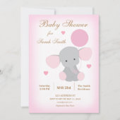Girl Baby shower Sprinkle Invitation Elephant Pink Kaart (Voorkant)