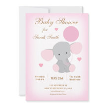 Girl Baby shower Sprinkle Invitation Elephant Pink