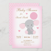 Girl Baby shower Sprinkle Invitation Elephant Pink Kaart (Voorkant / Achterkant)