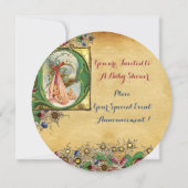 GIRL BABY SHOWER STORK FLORAL PARCHMENT MONOGRAM KAART (Achterkant)