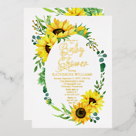Girl Baby shower Sunflower Eucalyptus Floral Lijst Folie Uitnodiging