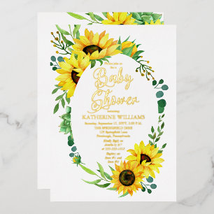 Girl Baby shower Sunflower Eucalyptus Floral Lijst Folie Uitnodiging