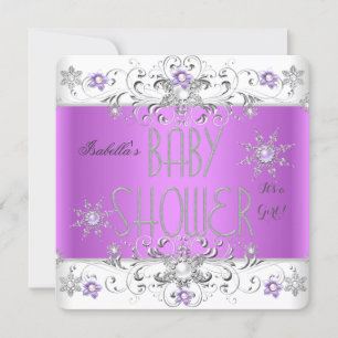 Girl Baby shower Winter Wonderland Paars White Kaart