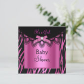 Girl Baby shower Zebra Hot Pink Black Kaart (Staand voorkant)