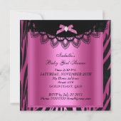 Girl Baby shower Zebra Hot Pink Black Kaart (Achterkant)