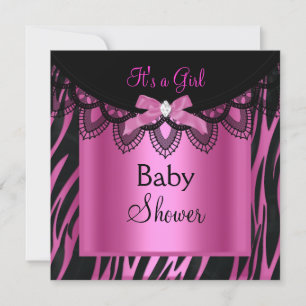 Girl Baby shower Zebra Hot Pink Black Kaart