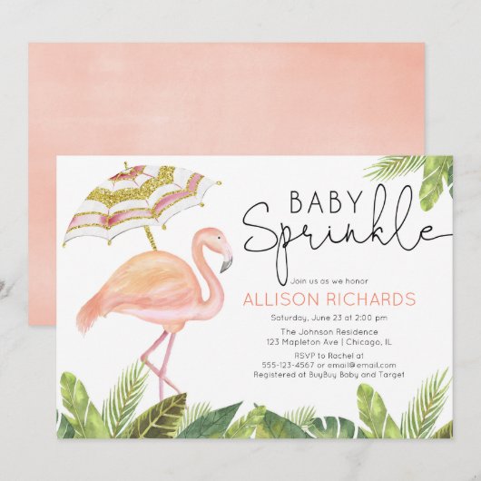 Girl baby sprinkle flamingo roze gouddouche kaart (Voorkant / Achterkant)