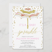 Girl baby sprinkle, parapluroze goudbaby shower kaart (Voorkant)