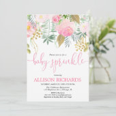 Girl baby sprinkle roze goudgroen bloem kaart (Staand voorkant)