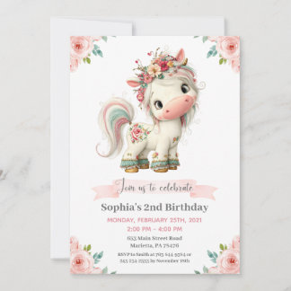 Girl Baby Unicorn Birthday Party Invitation Kaart