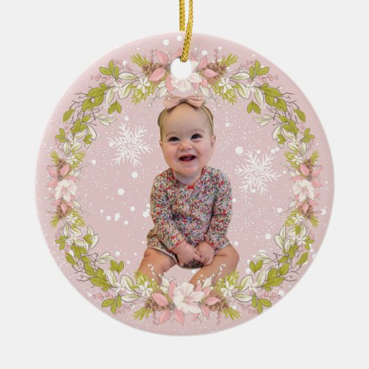 Girl Baby's Eerste Kerstmis Keramisch Ornament (Voorkant)