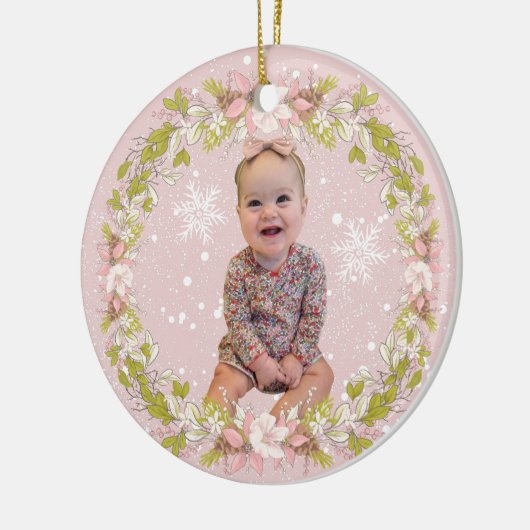 Girl Baby's Eerste Kerstmis Keramisch Ornament (Links)