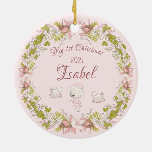 Girl Baby's Eerste Kerstmis Keramisch Ornament (Achterkant)