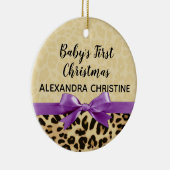 Girl Babys First Kerstluipaard print Paars Keramisch Ornament (Rechts)
