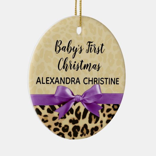Girl Babys First Kerstluipaard print Paars Keramisch Ornament (Rechts)