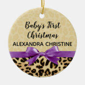 Girl Babys First Kerstluipaard print Paars Keramisch Ornament (Voorkant)