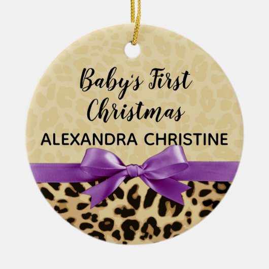 Girl Babys First Kerstluipaard print Paars Keramisch Ornament (Voorkant)