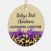 Girl Babys First Kerstluipaard print Paars Keramisch Ornament (Links)