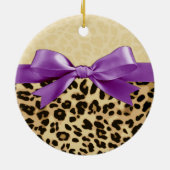 Girl Babys First Kerstluipaard print Paars Keramisch Ornament (Achterkant)