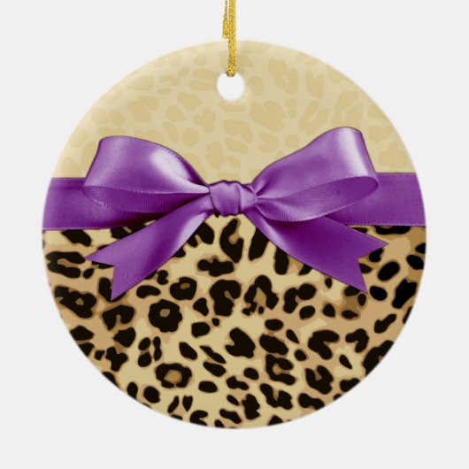 Girl Babys First Kerstluipaard print Paars Keramisch Ornament (Achterkant)