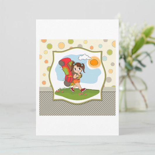 Girl Backpackaging Invitations Kaart