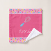 Girl Baker Pink Cooking Pattern Chef Kind Bathroom Bad Handdoek (Wasdoekje)
