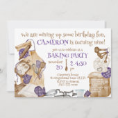 Girl Baking Theme Birthday Party Paars Kaart (Voorkant)