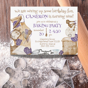 Girl Baking Theme Birthday Party Paars Kaart