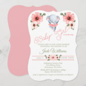 Girl Ballerina Elephant Baby shower Invitation Kaart (Voorkant / Achterkant)